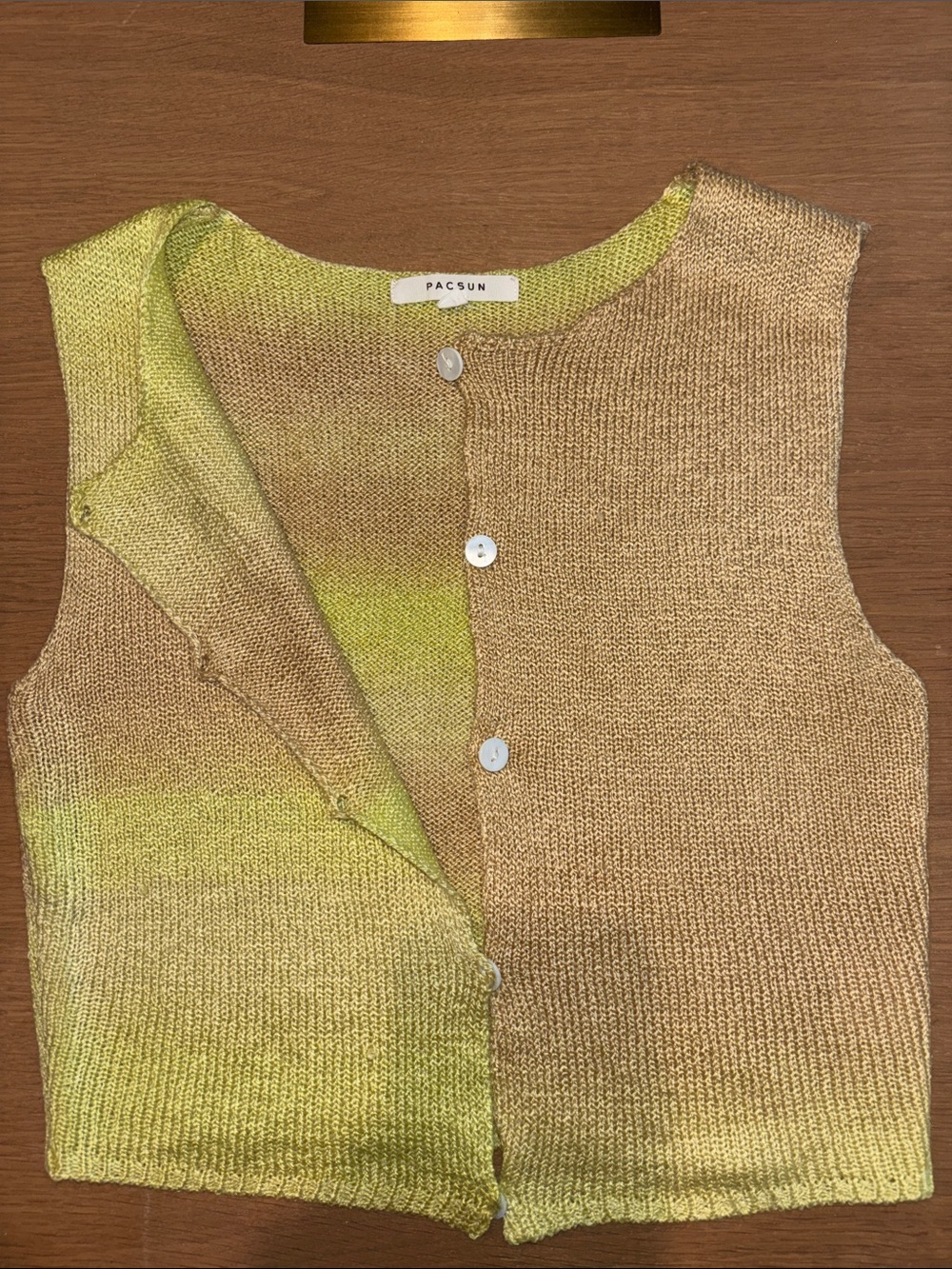 PacSun Ombre Knit Button Vest in Green-Yellow and Gold